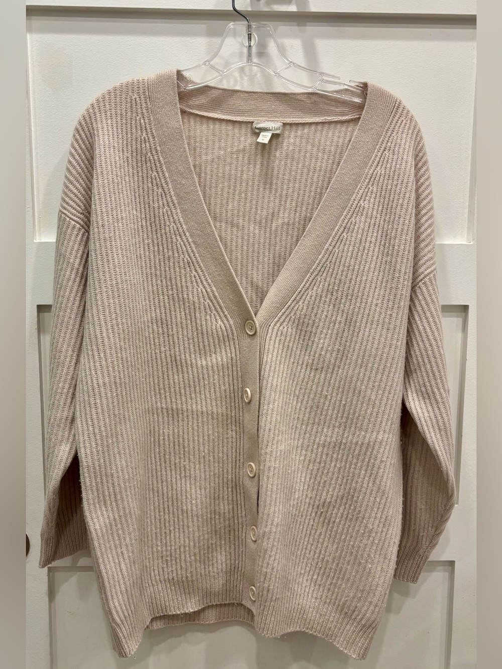 Garnet Hill Ribbed Button-Front 100% Cashmere Cardigan - Light Dusty Rose